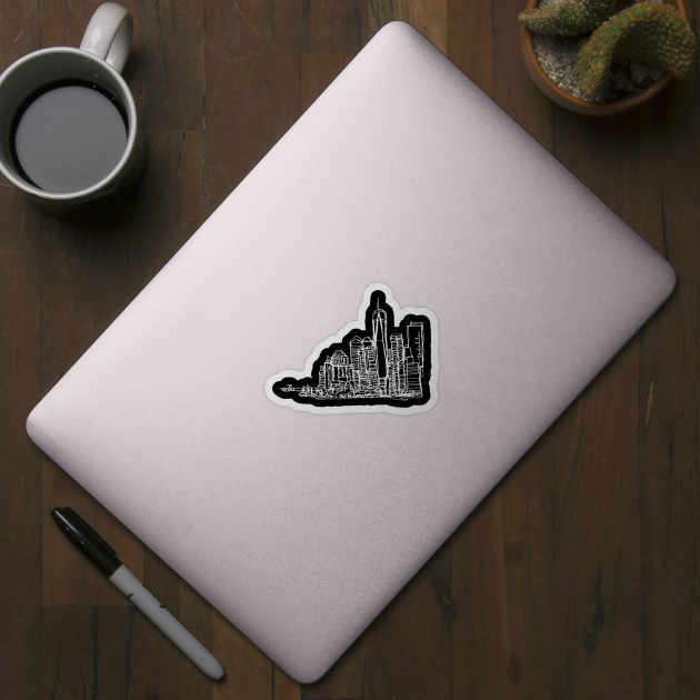 New York City Skyline (A Continuous Line Drawing in White Ink) by BigBridgeStudios